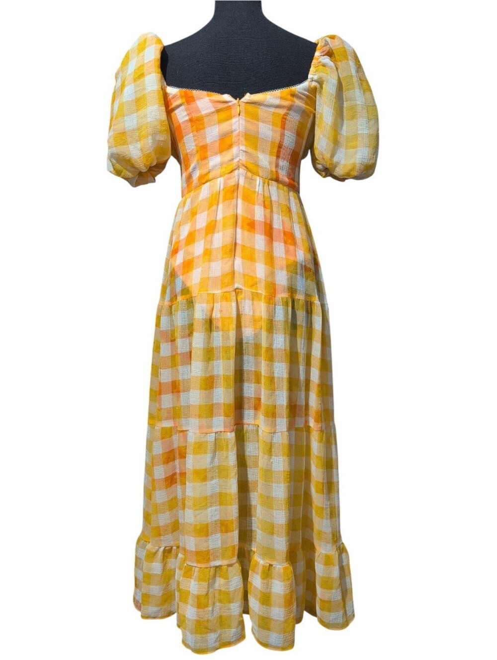For Love & Lemons Mimosa Maxi Dress - Yellow Gingham Puff Sleeve S - Picture 8 of 16